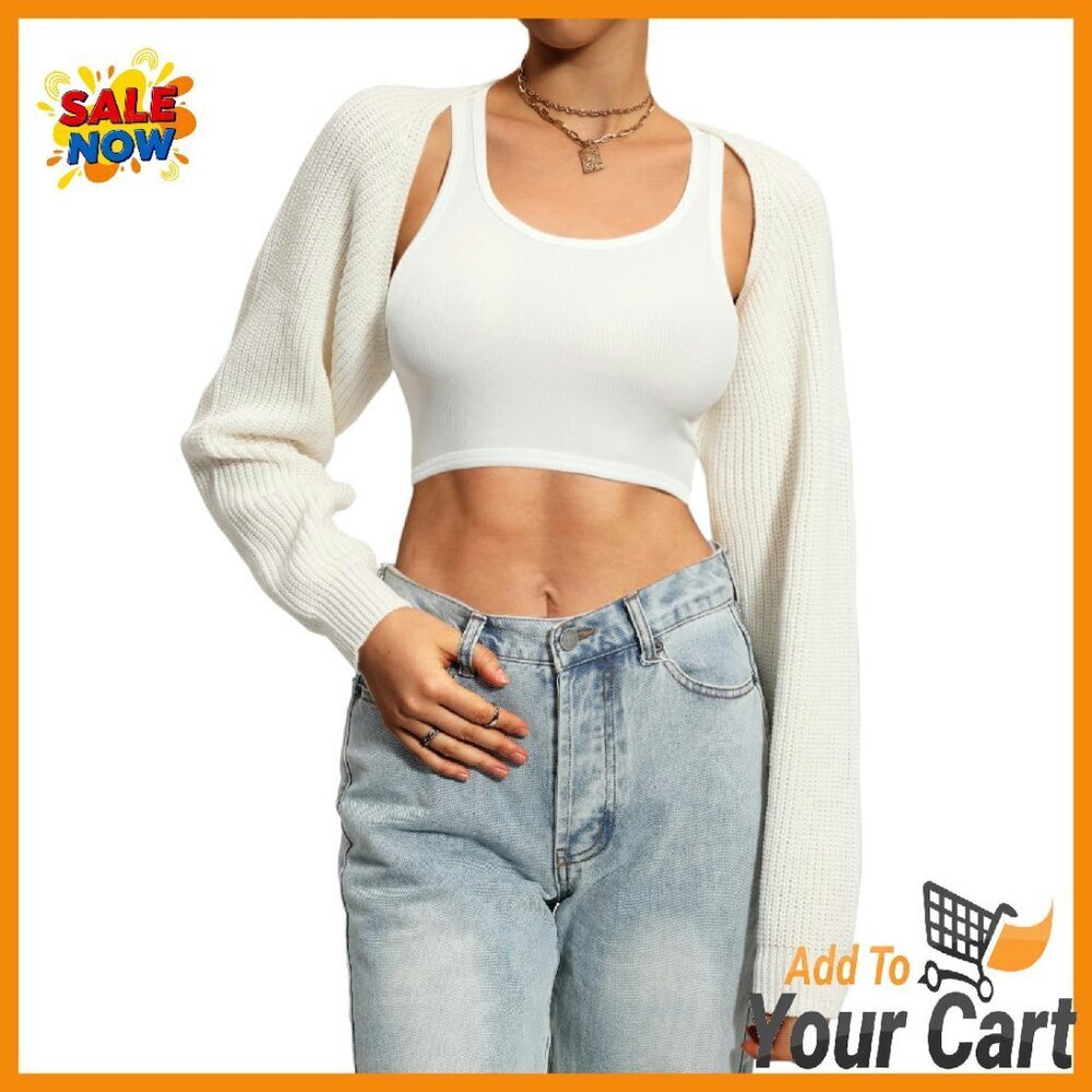 Cropped Knit Bolero Shrug Cardigan Long Sleeve Open Front